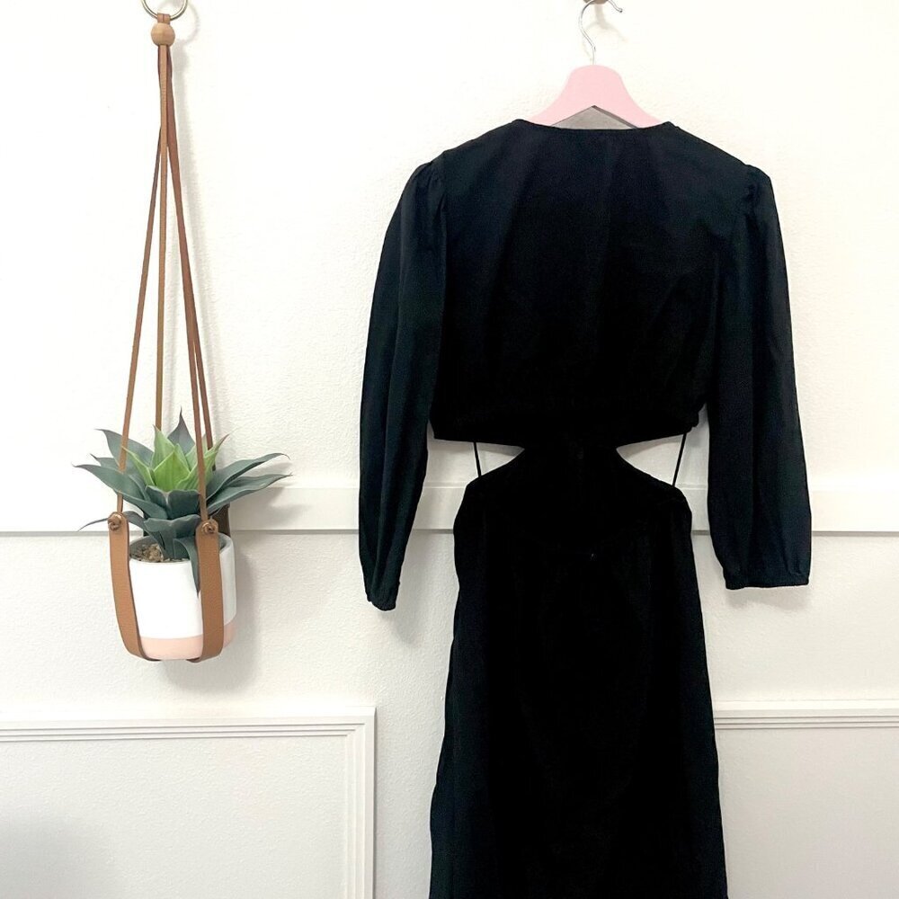 Gap Puff Sleeve Cut Out Midi Dress Long Sleeve Black Size M Tall - Picture 5 of 8